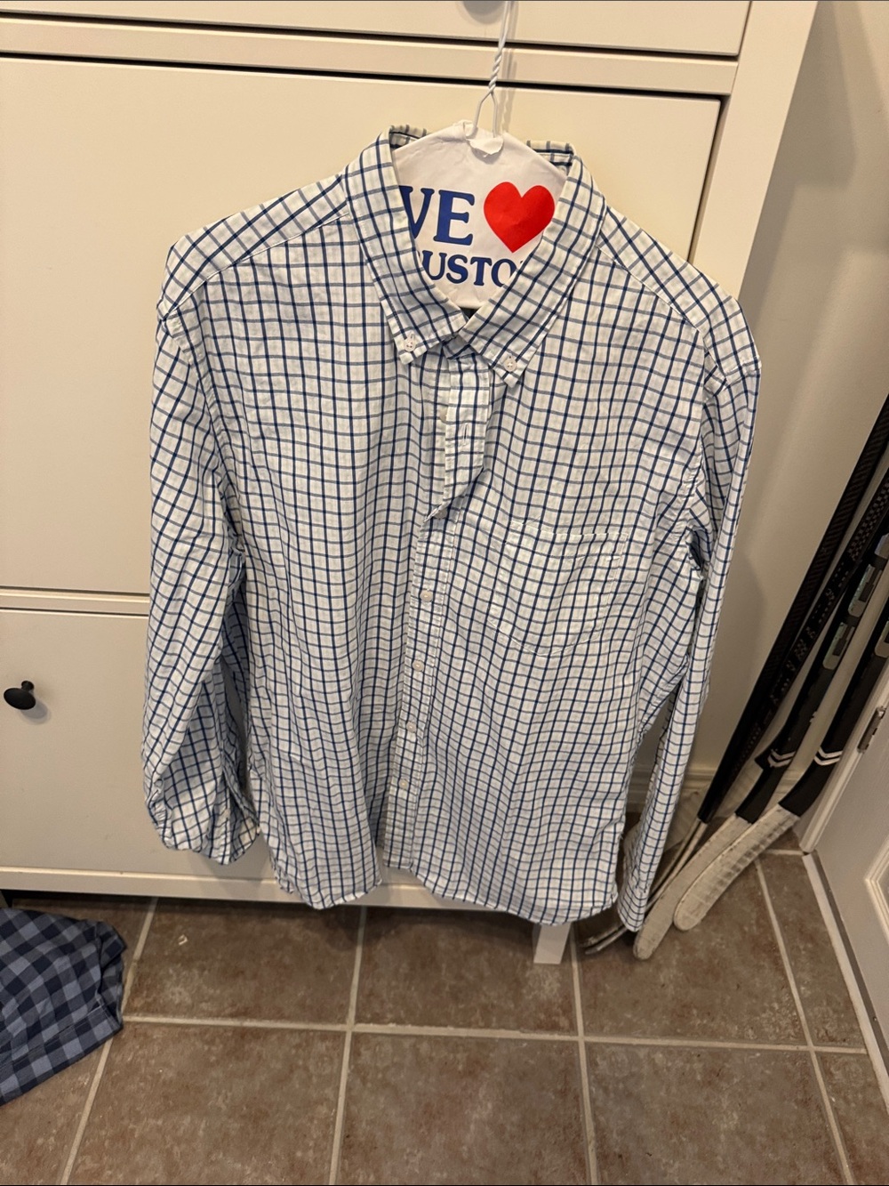 J. Crew White Shirt with Blue Windowpane Check
